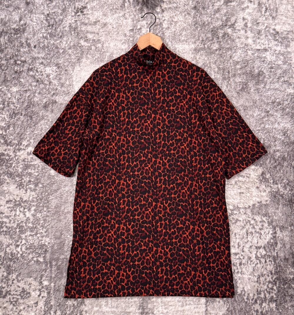 Dressed in LALA Icon Mock Neck Top Small Womens Ribbed Leopard Tunic